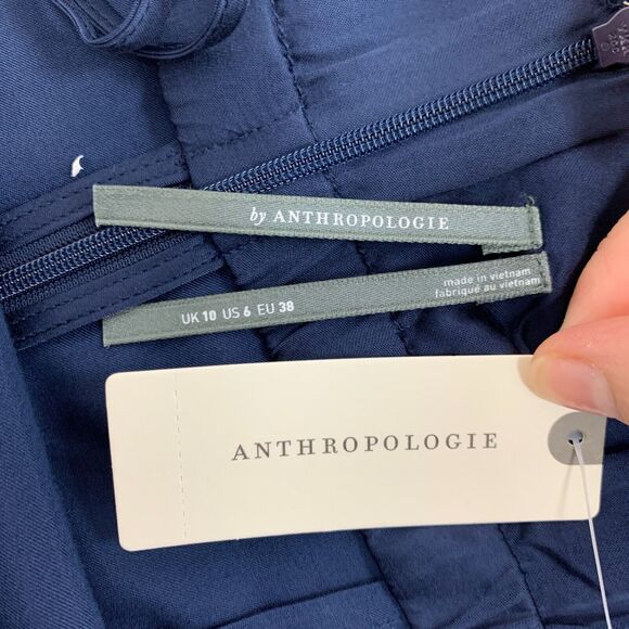 Anthropologie Slip Dress Womens 6 Navy Lace Trimmed Satin Back Zip Shelf Bra - Picture 7 of 16